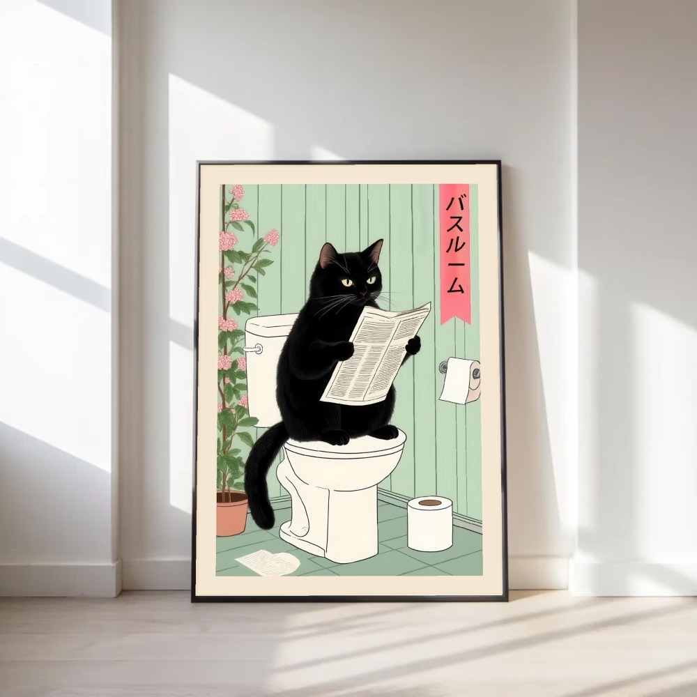 Home Decor Cat - 현대, 복고풍 흥미로운 화장실 고양이 벽