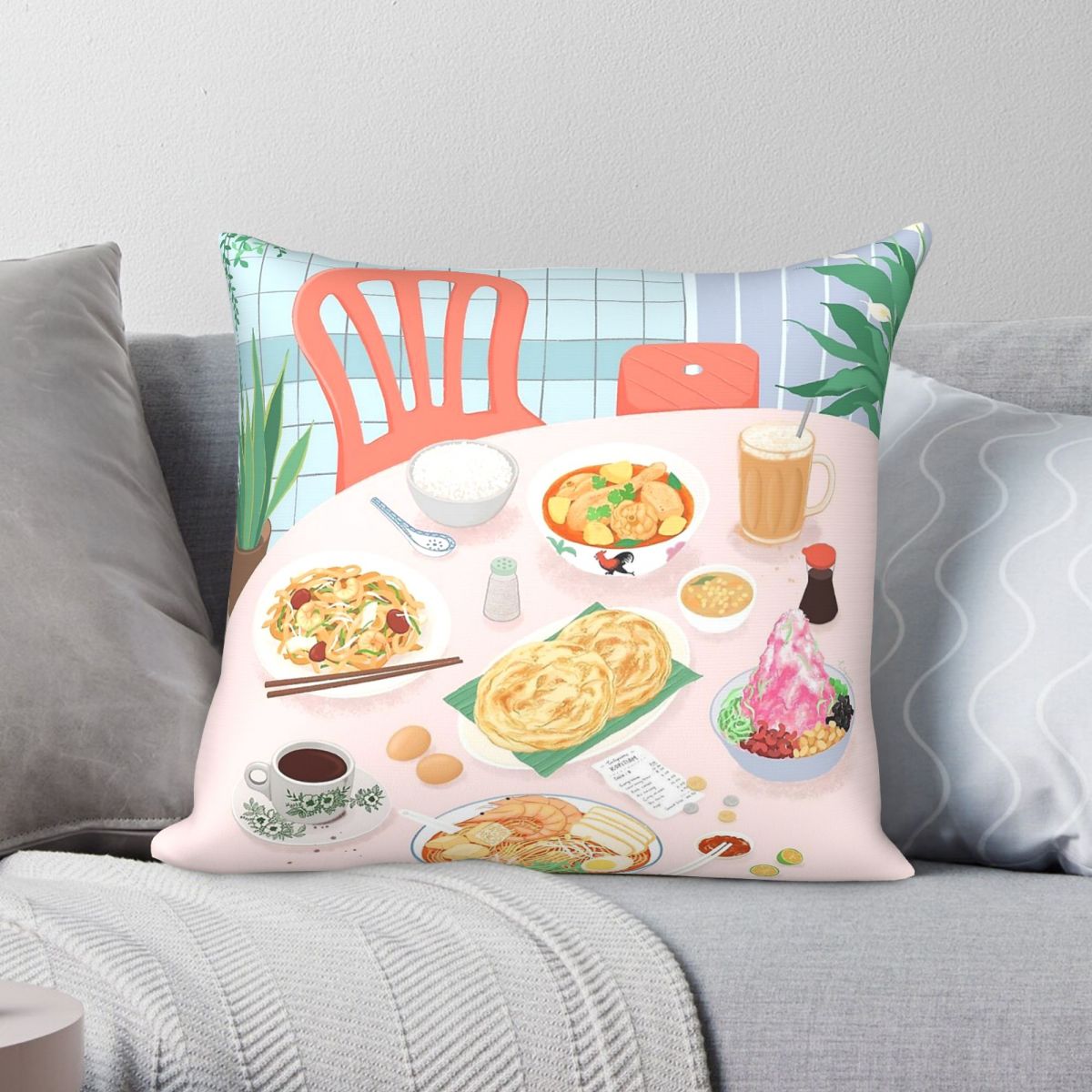 Home Decor Malaysia - Kopitiam Food 말레이시아 베개 커버 폴리에스테르