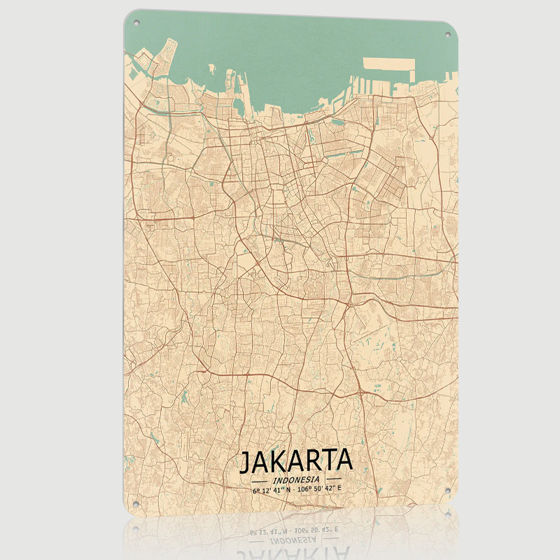 Home Decor Jakarta - 자카르타 빈티지 지도 인쇄 포스터 맞춤형