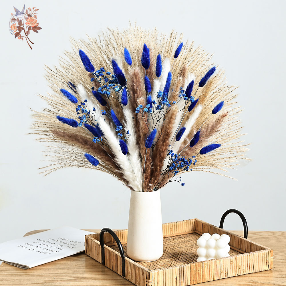 Pampas Grass Decor - 70 줄기 블루 푹신한 토끼 꼬리