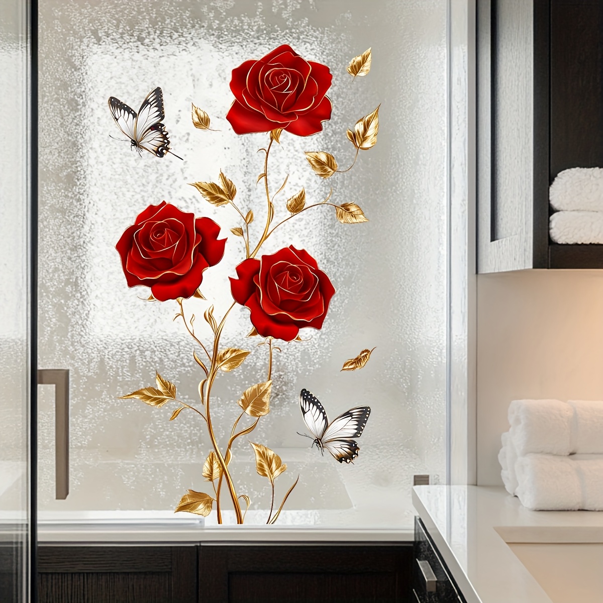 Home Decor Window Blinds - 1개의 매력적이고 낭만적인 붉은 장미 나비