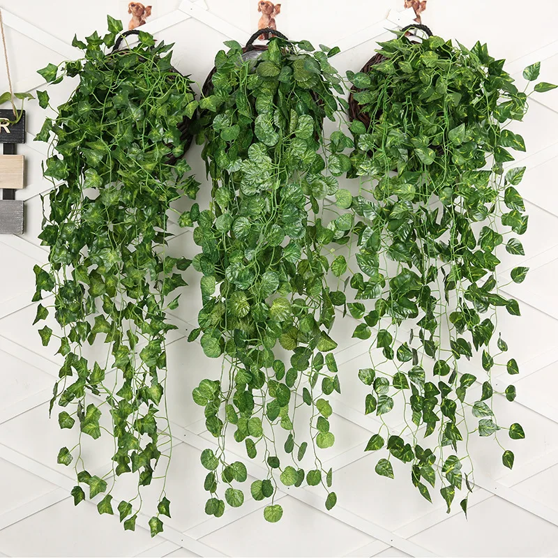 Artificial Hanging Plants - 인공 녹색 무 벽걸이 식물 등나무,