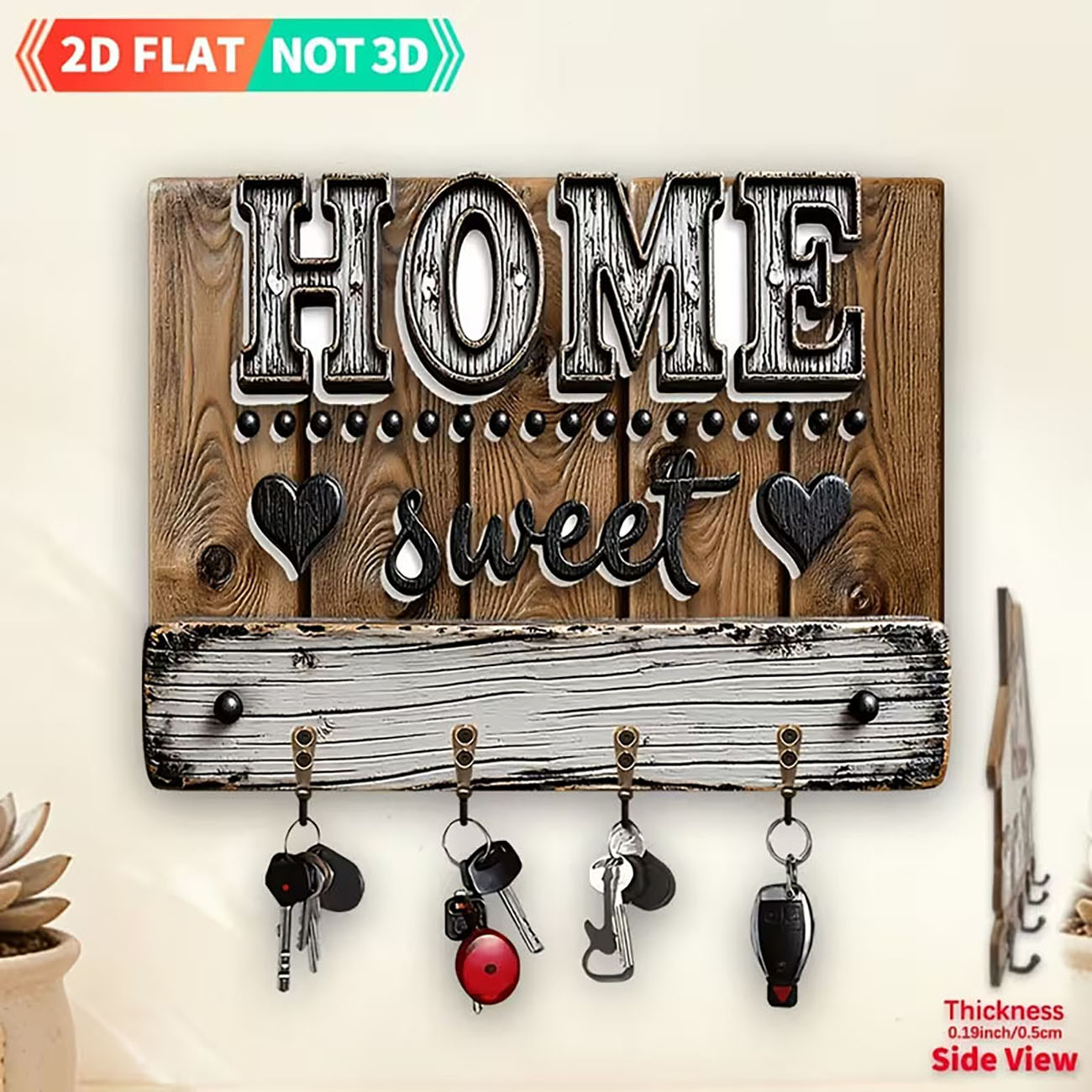 Wooden Letter Sign - 빈티지 HOME sweet home 문구가 인쇄된