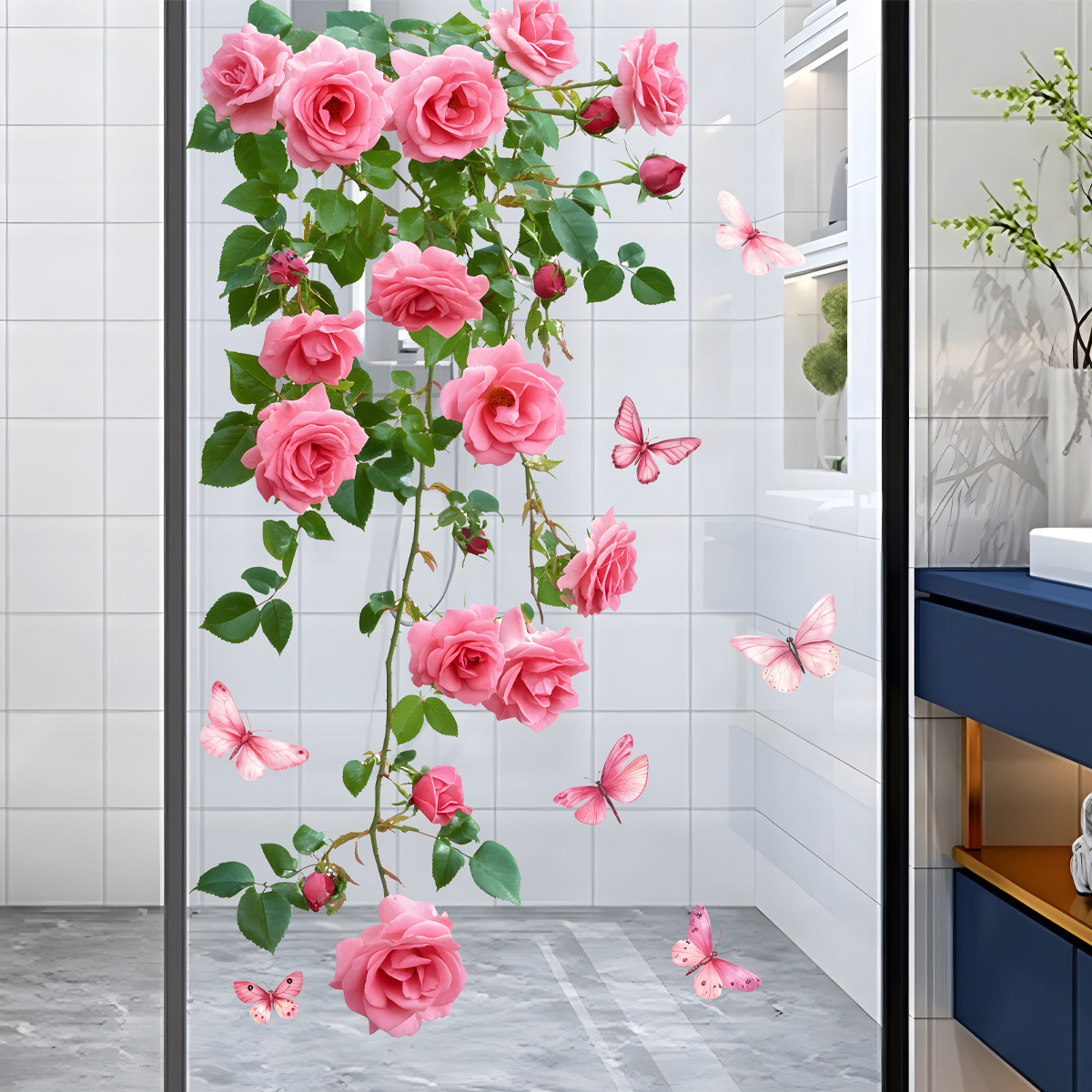 Home Decor Window Blinds - 1PC 꽃 덩굴 창 데칼 핑크