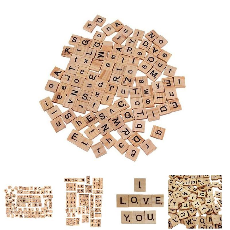Wooden Letter Sign - 100개 영어 알파벳 나무 타일 셀프