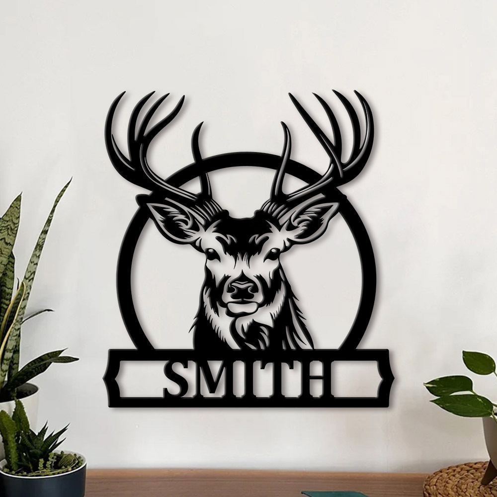 Home Decor Rustic - 개인 맞춤형 사슴 가족 이름 금속