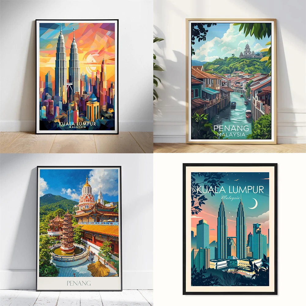 페낭 말레이시아 여행 포스터 빈티지 아시아 벽 예술 프 - Home Decor Malaysia 리뷰 및 가격