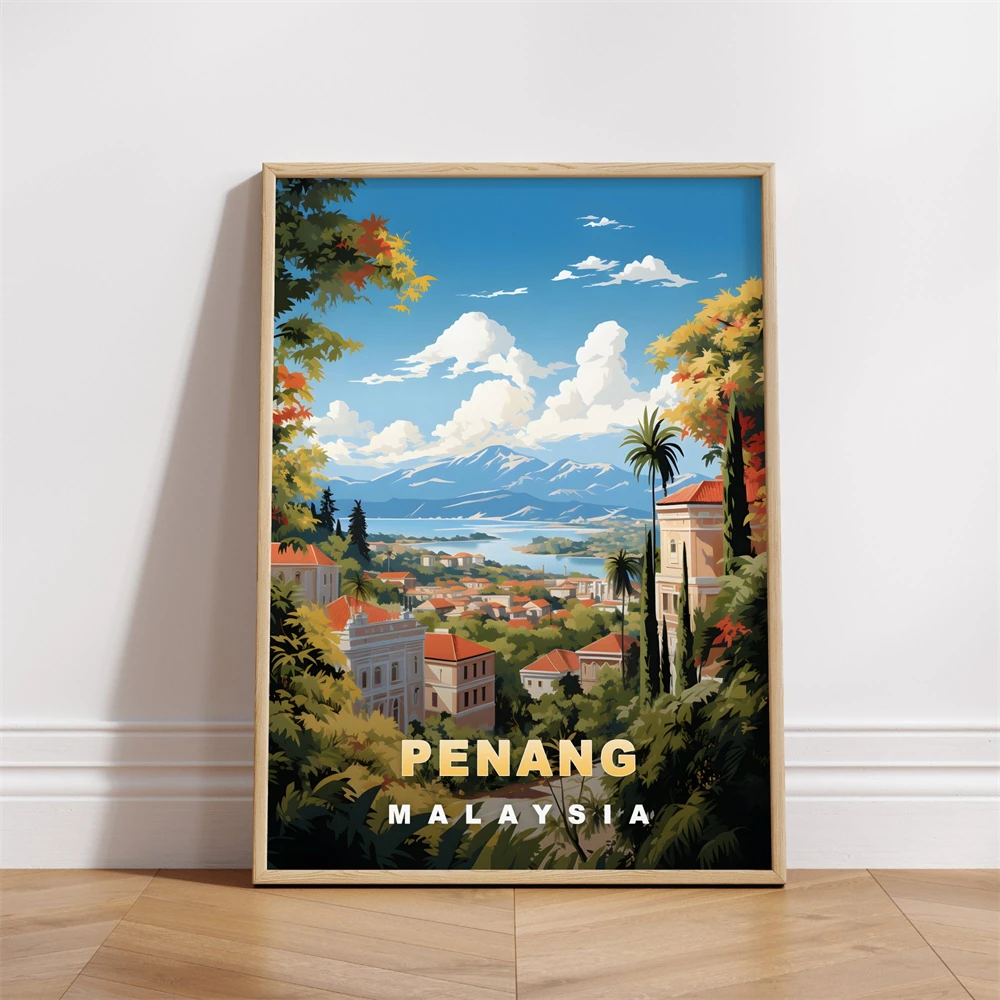 페낭 말레이시아 여행 포스터 빈티지 아시아 벽 예술 프 - Home Decor Malaysia 리뷰 및 가격