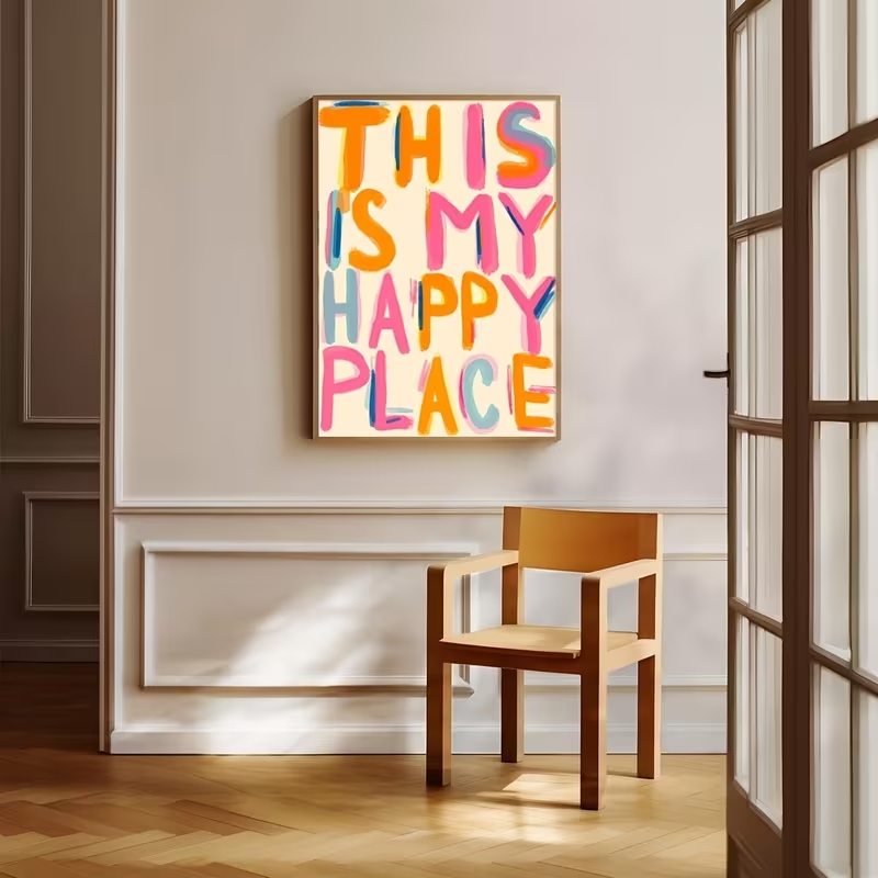 현대적인 '이곳은 나의 행복한 곳' 문구가 있는 벽 예 - Home Decor Foto 리뷰 및 가격