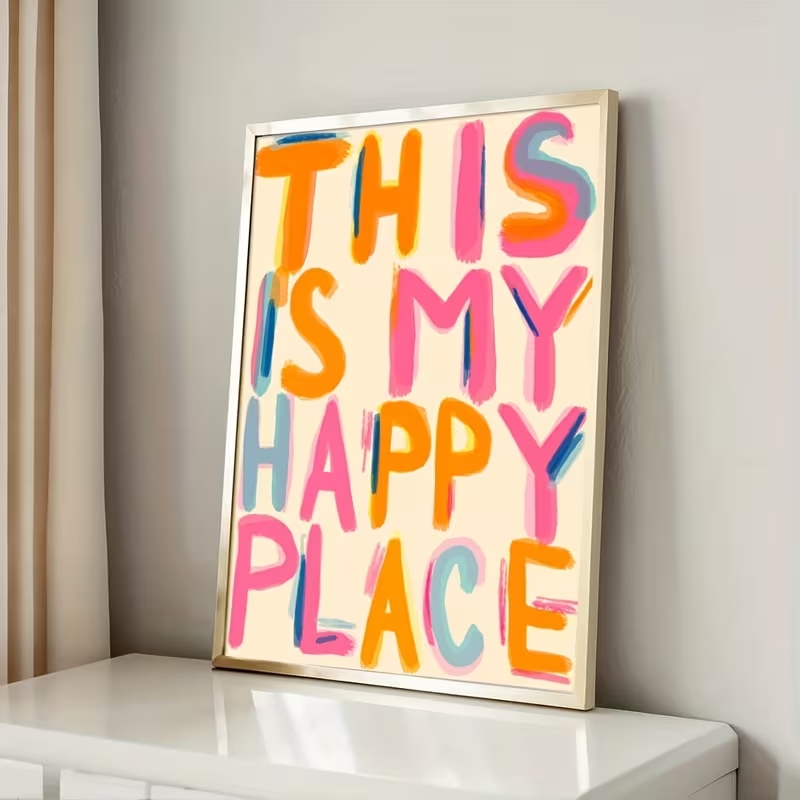 현대적인 '이곳은 나의 행복한 곳' 문구가 있는 벽 예 - Home Decor Foto 리뷰 및 가격
