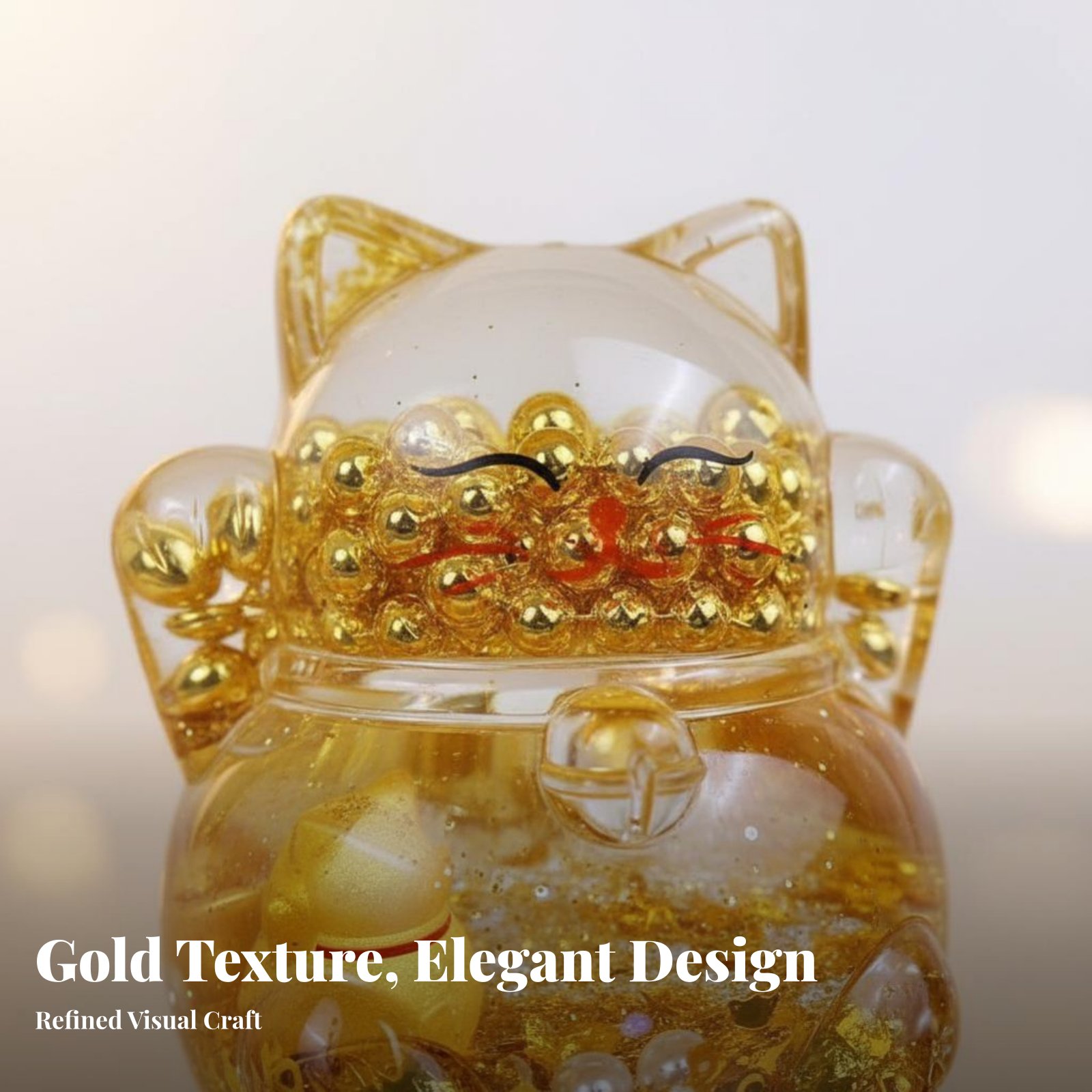 행운의 고양이 장식품, 반짝이는 금구슬, 액체 모래,  - Home Decor Cat 리뷰 및 가격
