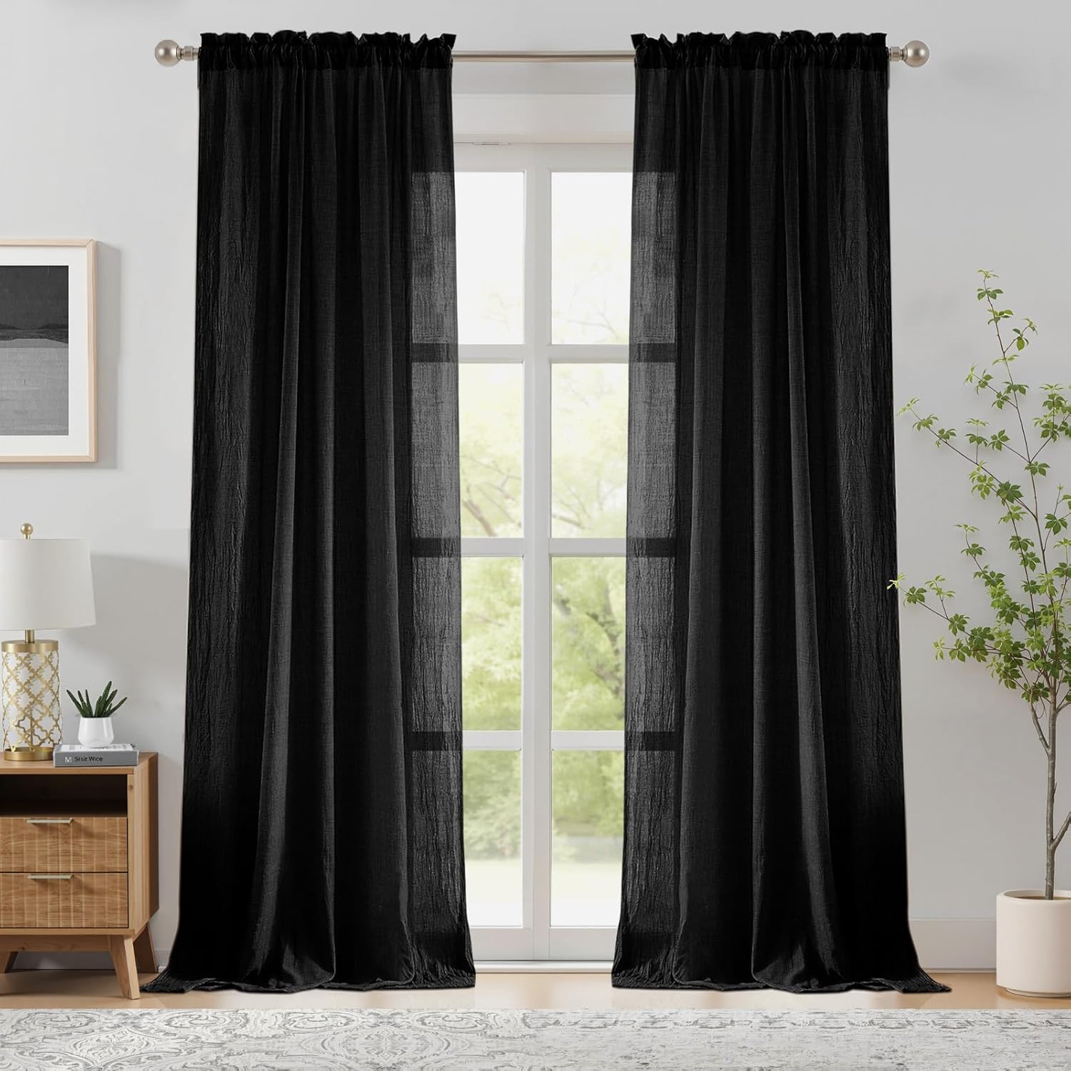 침실 거실용 블랙 시어 커튼, 내추럴 린넨 빛차단 시어 - Home Decor Window Blinds 리뷰 및 가격