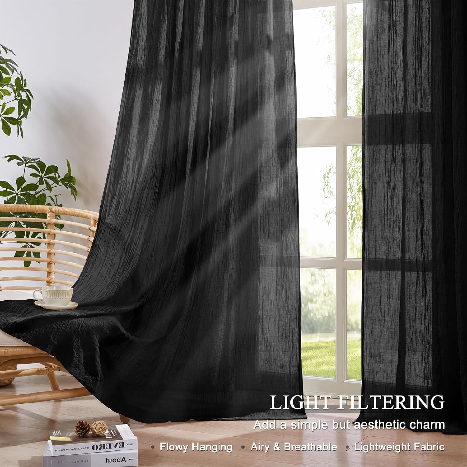 침실 거실용 블랙 시어 커튼, 내추럴 린넨 빛차단 시어 - Home Decor Window Blinds 리뷰 및 가격