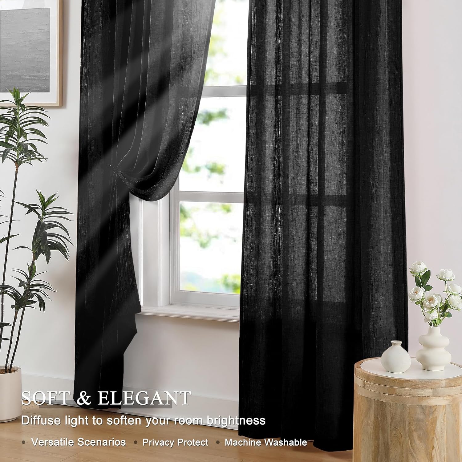 침실 거실용 블랙 시어 커튼, 내추럴 린넨 빛차단 시어 - Home Decor Window Blinds 리뷰 및 가격
