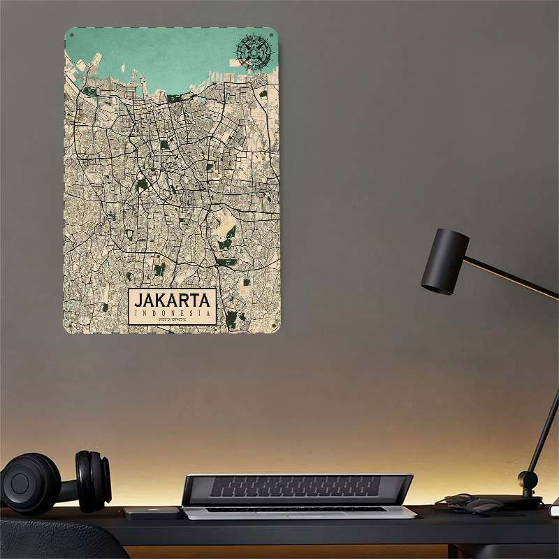 자카르타 도시 지도 빈티지 금속 포스터 맞춤형 벽 장식 - Home Decor Jakarta 리뷰 및 가격