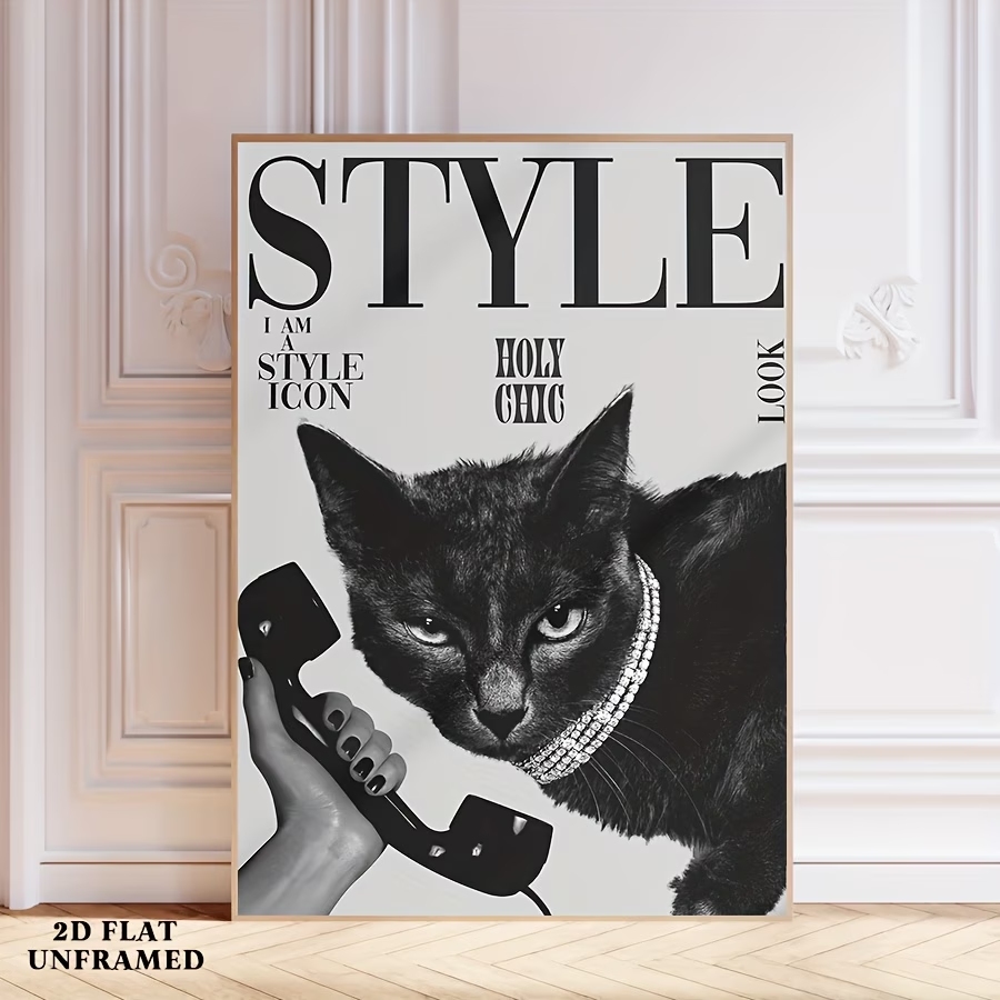 레트로 검은 고양이 전화 걸고 받고 있는 모습 벽 예술 - Home Decor Cat 리뷰 및 가격