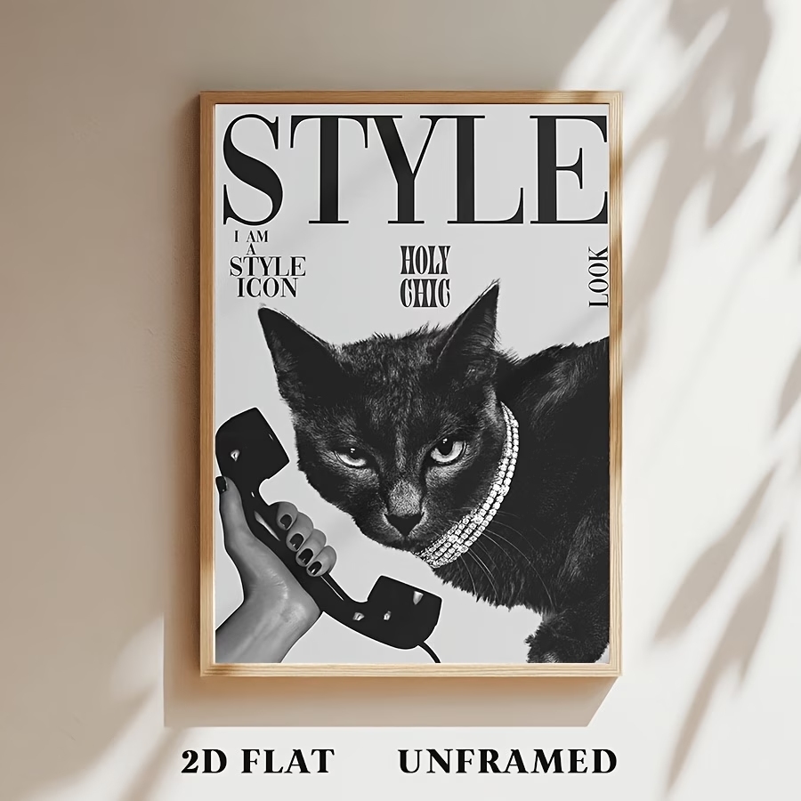 레트로 검은 고양이 전화 걸고 받고 있는 모습 벽 예술 - Home Decor Cat 리뷰 및 가격