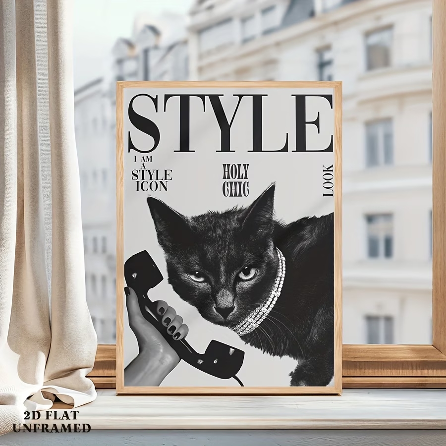 레트로 검은 고양이 전화 걸고 받고 있는 모습 벽 예술 - Home Decor Cat 리뷰 및 가격