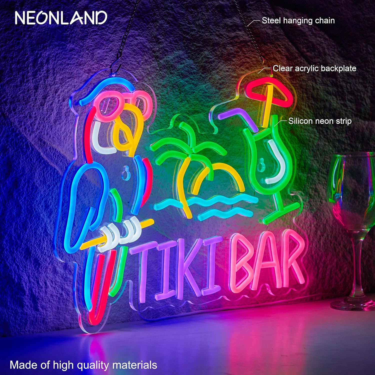 티키 바 앵무새 야자수 네온사인 비즈니스 아트 벽 조명 - Home Decor Rustic 리뷰 및 가격