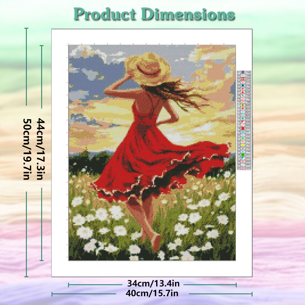 11CT 레드 스커트 밀짚모자 소녀 데이지 스티치 초상 - Home Decor Under 100 리뷰 및 가격