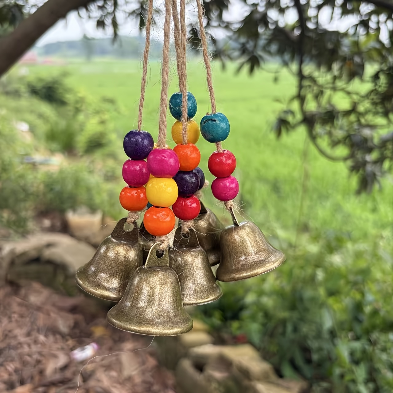 수제 보헤미안풍 풍경 장식, 청동 종과 화려한 나무 구 - Boho Wind Chimes 리뷰 및 가격
