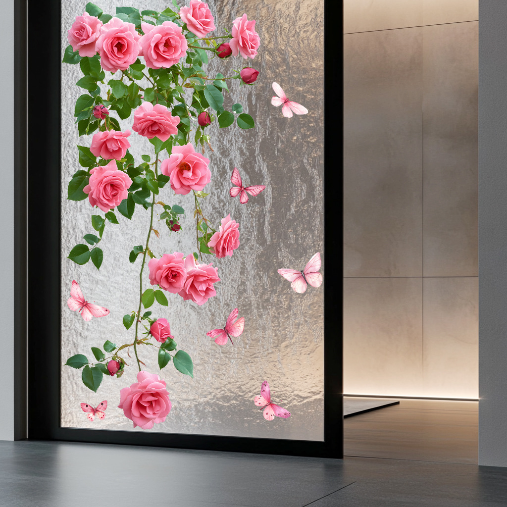 1PC 꽃 덩굴 창 데칼 핑크 장미와 나비 디자인 욕실 - Home Decor Window Blinds 리뷰 및 가격