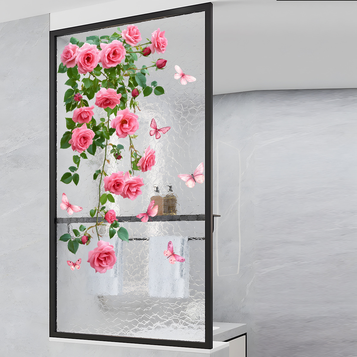 1PC 꽃 덩굴 창 데칼 핑크 장미와 나비 디자인 욕실 - Home Decor Window Blinds 리뷰 및 가격