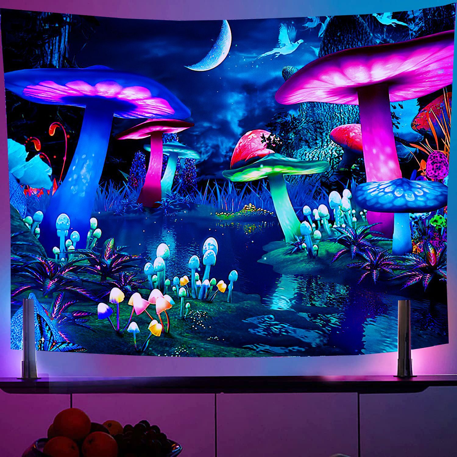 사이키델릭 UV 반응 형광 태피스트리 버섯 홈 장식,  - Home Decor Under 100 리뷰 및 가격